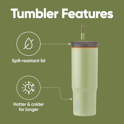 Owala Stainless Steel Triple Layer Insulated Travel Tumbler with Spill Resistant Lid, Straw, and Carry Handle, BPA Free, 40 oz, Dark Blue (Saltwater Starfish)