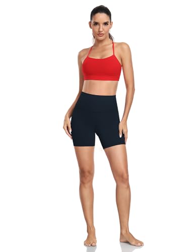 HeyNuts to Freest Y Back Sports Bras for Women Spaghetti Thin Strap Workout Bras Wirefree Padded Racerback Yoga Bras with Removable Pads Medium Impact True Red S