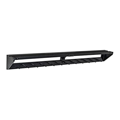 LAVIEVERT Gymnastic Medal Hanger with Storage Shelf, Wooden Wall-Mounted Trophy Shelf, Race Medal Display Rack Holder with 23 Hanging Bars - Black