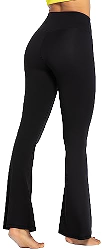 Sunzel Flare Leggings for Women, Ruched V High Waisted Yoga Pants with Tummy Control Wide Leg, 32" (X-Small, Black)