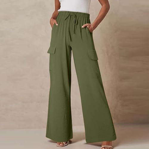 Turilly Women's Pants Baggy Loose Wide Leg Comfy Soft Pants Casual Drawstring Elastic Waisted Work Pants with Side Pockets