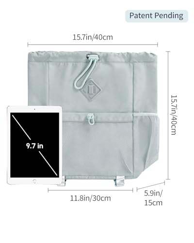 WANDF Drawstring Backpack Sports Gym Bag with Yoga Mat Strap, Water-Resistant String Backpack Cinch Bag with Mesh Pocket for Women Men (Beige, Patent Pending)