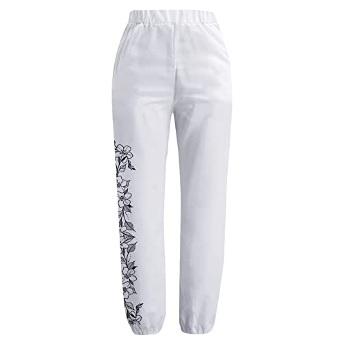 Generic My Orders Placed,Wide Leg Lounge Pants for Women Pants for Women Trendy Womens Capris Summer Striped Linen High Waisted Baggy Trousers Women’S Sweatpants Tall Sweat Comfy Wide (White,M)