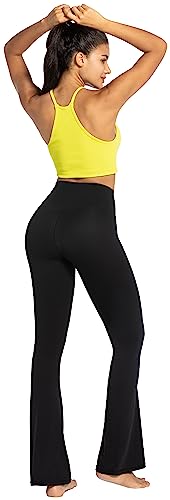 Sunzel Flare Leggings for Women, Ruched V High Waisted Yoga Pants with Tummy Control Wide Leg, 32" (X-Small, Black)