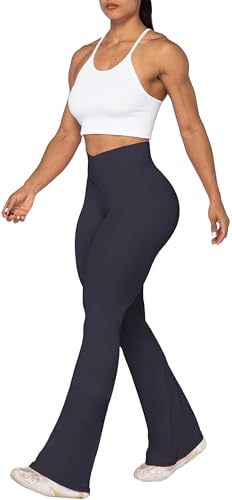 Sunzel Flare Leggings, Crossover Yoga Pants with Tummy Control, High-Waisted and Wide Leg, 28" Inseam, Graphite X-Small