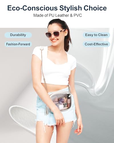 PACKISM Clear Bag for Stadium Events - Fashionable Clear Purse Crossbody for Women Approved, PU & PVC, Adjustable Chain Strap with Tassel, Perfect for Sports & Concerts, Off-White