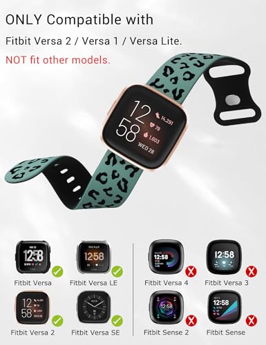 Minyee 2 Packs Leopard Engraved Band Compatible with Fitbit Versa 2/Fitbit Versa/Versa Lite Bands Women, Two-Tone Cheetah Soft Silicone Sport Designer Cute Fancy Summer Strap for Versa 2 Smart Watch
