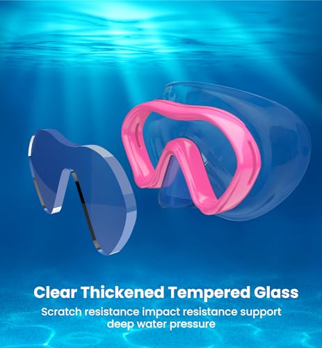 Aegend 2 Pack Kids Snorkel Goggles - Knitted Strap - Kids Swim Goggles with Nose Cover for 3-12, Blue & Rose-red