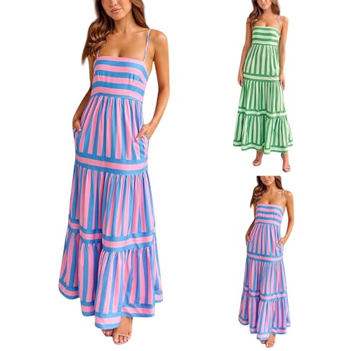 Generic Women Cute Print Maxi Cami Dress Loose Sleeveless Spaghetti Strap Boho Dress Flowy Graffiti Long Aline Sun Dress(A-Green,Large)