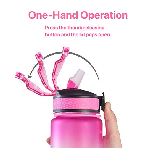 EYQ 32 oz Water Bottle with Time Marker, Carry Strap, Leak-Proof Tritan BPA-Free, Ensure You Drink Enough Water for Fitness, Gym, Camping, Outdoor Sports (Yellow/Pink Gradient)