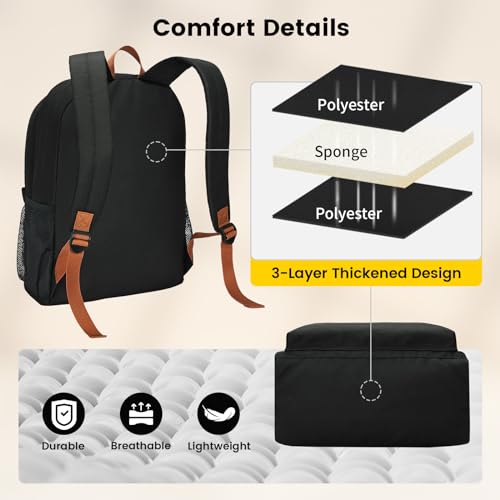 Vorspack Backpack for Men and Women - Lightweight Bookbag College Backpack Casual Daypack Backpacks for Travel Work - Black