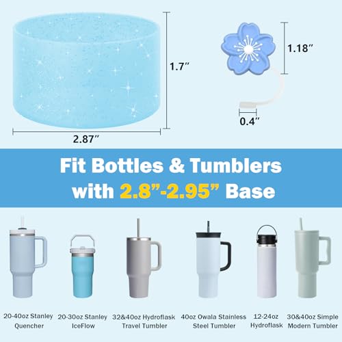 CHEMLLC Glitter Bling Silicone Boot for Stanley Cup 20 oz 30 oz 40 oz, Protector Cover for Stanley Cup Bottom, Cup Accessories Straw Cover (Bling Blue)