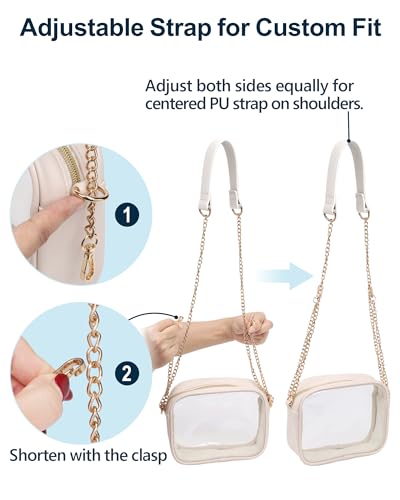 PACKISM Clear Bag for Stadium Events - Fashionable Clear Purse Crossbody for Women Approved, PU & PVC, Adjustable Chain Strap with Tassel, Perfect for Sports & Concerts, Off-White