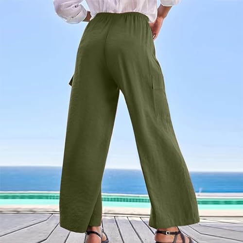 Turilly Women's Pants Baggy Loose Wide Leg Comfy Soft Pants Casual Drawstring Elastic Waisted Work Pants with Side Pockets