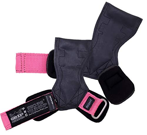 Lifting Grips PRO Weight Gloves Best Heavy Duty Straps Alternative to Power Hooks Deadlifts Adjustable Neoprene Padded Wrist Wrap (PkStRb, Large 7.50"-8.50" Wrist Size)