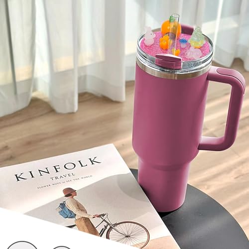 Compatible with Stanley Cup Lid Accessories Charms, Charms for Stanley Cups H2.0 Accessories 30oz 40oz with Silicone Straw Cover Cap for Tumblers (Bunny, 30oz)