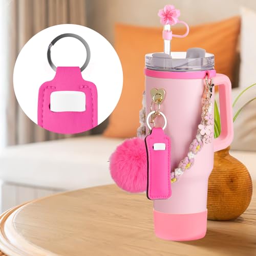 Mity rain 8PCS Cup Accessories for Stanley Cup 30oz 40oz Tumbler with Handle, Including Water Bottle Handle Strap, Chapstick Holder, Boot, Keychain Charms, Straw Topper Cover Cap for Stanley (Black)