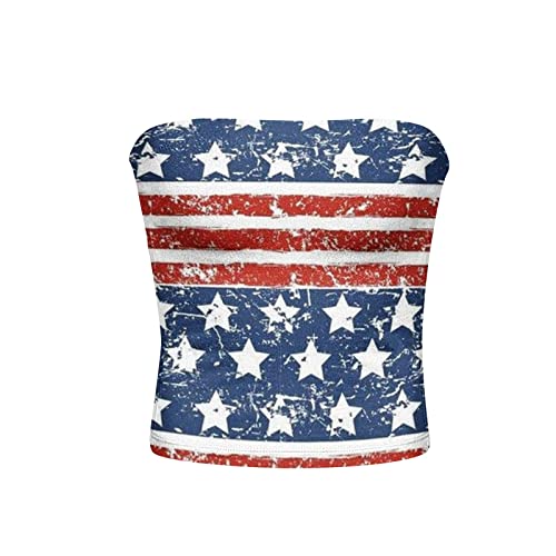 Generic Patriotic Shirts for Women,Crop 4th of July Tube Tops Cute Sleeveless Strapless American Flag Tank Top Classic Independence Day Shirts Red White and Blue American Flag Tee(A-Navy,Medium)