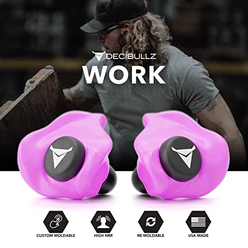 Decibullz - Custom Molded Earplugs, 31dB Highest NRR, Comfortable Hearing Protection for Shooting, Travel, Swimming, Work and Concerts (Pink)