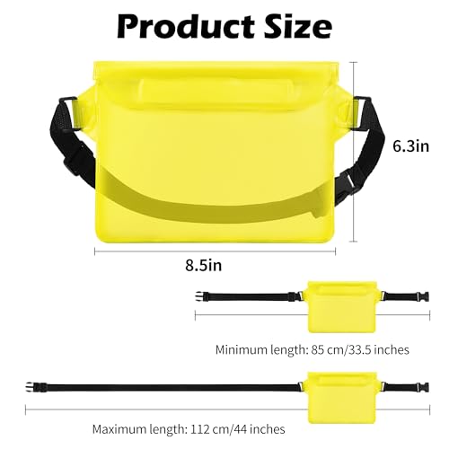 jealkip Waterproof Pouch with Adjustable Waist Strap, Waterproof Dry Bag, Keeps Cell Phones and Valuables Safe and Dry, Perfect for Kayaking, Beach, Camping and Swimming (Yellow)