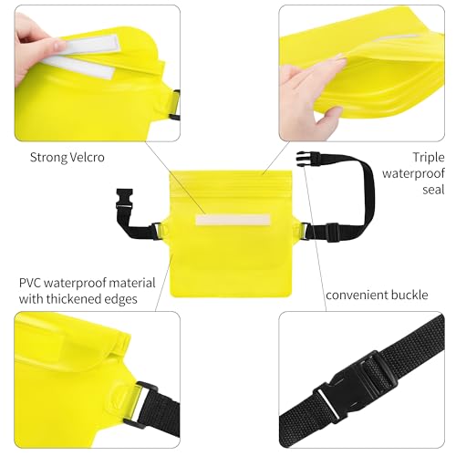 jealkip Waterproof Pouch with Adjustable Waist Strap, Waterproof Dry Bag, Keeps Cell Phones and Valuables Safe and Dry, Perfect for Kayaking, Beach, Camping and Swimming (Yellow)