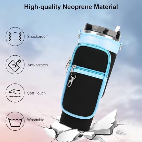 Water Bottle Carrier Bag with Canvas Shoulder Strap for Stanley 40 oz Tumbler with Handle, Water Bottle Holder Pouch with 6.7'' Phone Pocket for Stanley Cup Accessories, Birthday Gifts for Men Women