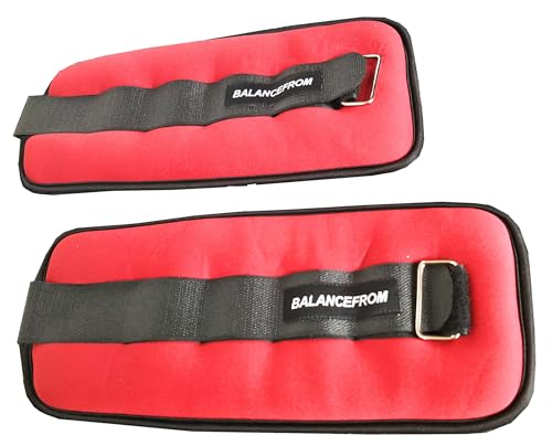 Signature Fitness Fully Adjustable Ankle Wrist Arm Leg Weights, 5 lbs each (10-lb pair), Red