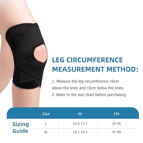 SOLOEVER Knee Brace for Women & Men Breathable Compression Knee Support with Side Stabilizers for Knee Pain Adjustable Knee Wrap for Running, Meniscus Tear, ACL, MCL, Arthritis Relief (Black, Large)