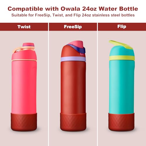 Comheral 2PCS Silicone Water Bottle Boot for Owala 24oz, Anti-Slip Protective Sleeve Bottom Bumper for FreeSip, Twist, and Flip Stainless Steel Bottles, Dishwasher Safe and BPA Free(Brown)