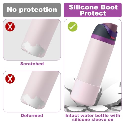 Comheral 2PCS Silicone Water Bottle Boot for Owala 24oz, Anti-Slip Protective Sleeve Bottom Bumper for FreeSip, Twist, and Flip Stainless Steel Bottles, Dishwasher Safe and BPA Free (Pink)