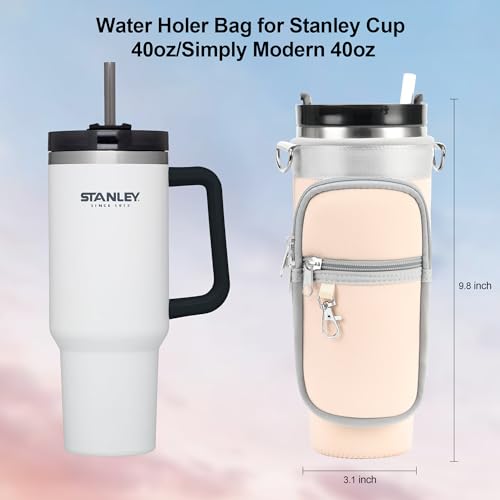 Water Bottle Carrier Bag with Canvas Shoulder Strap for Stanley 40 oz Tumbler with Handle, Water Bottle Holder Pouch with 6.7'' Phone Pocket for Stanley Cup Accessories, Birthday Gifts for Men Women