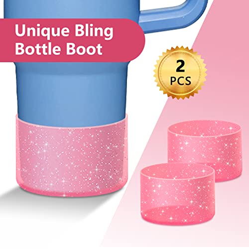 WUQID 2 Pack Bling Silicone Boot Compatible with Stanley Quencher Adventure 40oz & Stanley IceFlow 20oz 30oz, Reduces Dents Protective Water Bottle Bottom Cover Sleeve Compatible with Stanley Tumbler