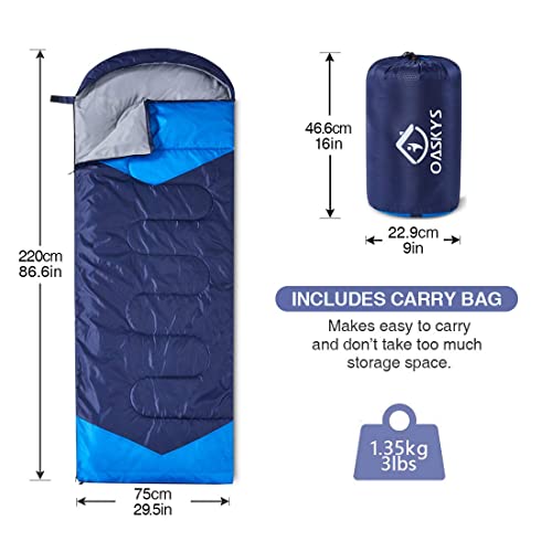 oaskys Camping Sleeping Bag - 3 Season Warm & Cool Weather - Summer Spring Fall Lightweight Waterproof for Adults Kids - Camping Gear Equipment, Traveling, and Outdoors