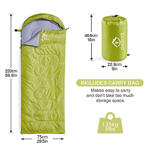 oaskys Camping Sleeping Bag - 3 Season Warm & Cool Weather - Summer Spring Fall Lightweight Waterproof for Adults Kids - Camping Gear Equipment, Traveling, and Outdoors