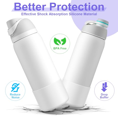 Comheral 2PCS Silicone Water Bottle Boot for Owala 32oz, Anti-Slip Protective Sleeve Bottom Bumper for FreeSip, Twist, and Flip Stainless Steel Bottles, Dishwasher Safe and BPA Free(Clear)