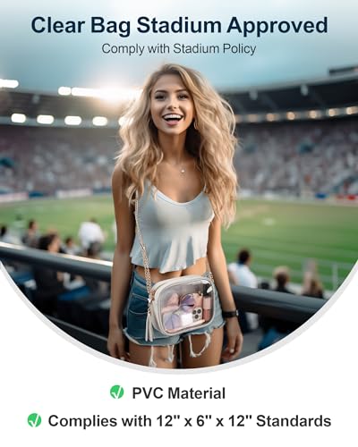 PACKISM Clear Bag for Stadium Events - Fashionable Clear Purse Crossbody for Women Approved, PU & PVC, Adjustable Chain Strap with Tassel, Perfect for Sports & Concerts, Off-White