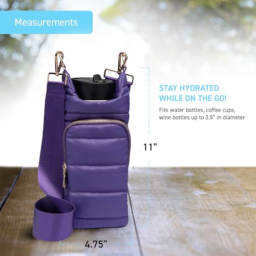 WanderFull Original Crossbody HydroBag | Quilted Water Bottle Carrier | Puffer Tote Tumbler Holder with Pockets for Purse, Phone & Accessories | Carry Travel Essentials (Deep Violet)