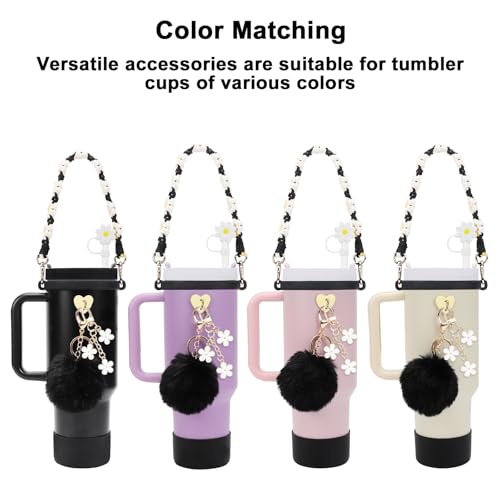 Stanley Cup Accessories Set Including 1 Pcs Water Bottle Handle Strap, 1 Pcs Siliocne Stanley Cup Boot, 1 Pcs Siliocne Straw Cover, 2 Pcs Stanley Charms for Stanley Cup 40oz & 30oz Tumbler