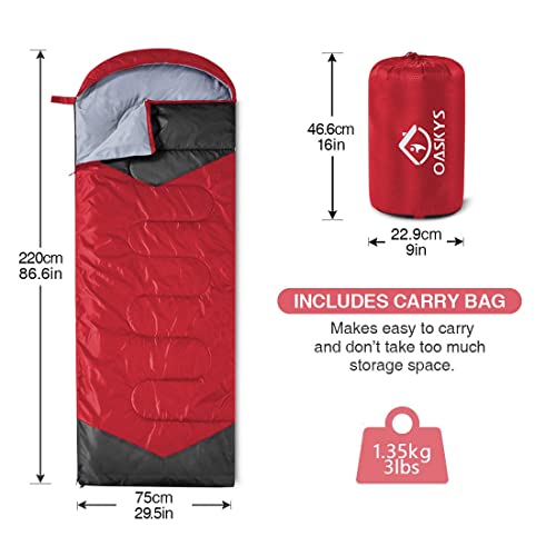 oaskys Camping Sleeping Bag - 3 Season Warm & Cool Weather - Summer Spring Fall Lightweight Waterproof for Adults Kids - Camping Gear Equipment, Traveling, and Outdoors