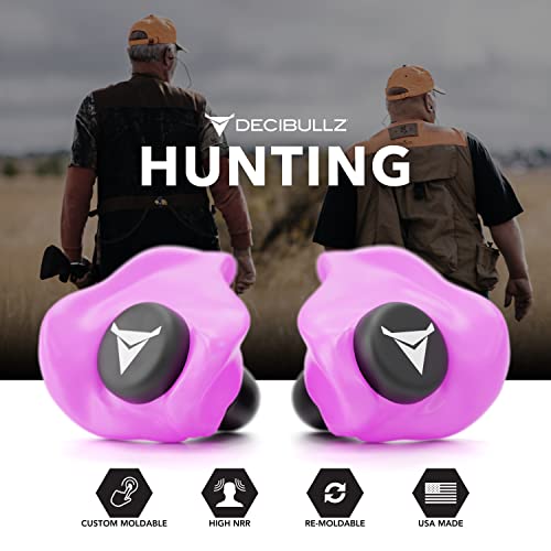 Decibullz - Custom Molded Earplugs, 31dB Highest NRR, Comfortable Hearing Protection for Shooting, Travel, Swimming, Work and Concerts (Pink)