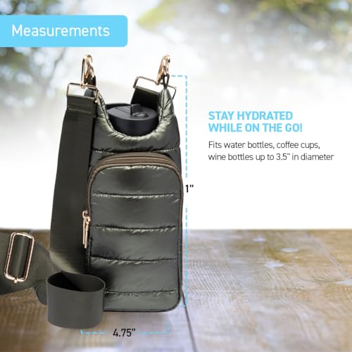 WanderFull Original Crossbody HydroBag | Quilted Water Bottle Carrier & Adjustable Strap | Puffer Tote w/Two Pockets for Phone, Accessories & Travel Essentials (Lapis Blue)