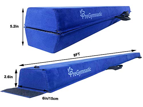 PreGymnastic 6FT/8FT/9.5FT Folding Balance Beam for Kids 3-12,Foldable Gymnastics Floor Beam-Extra Firm Suede Cover with Carry Bag for Home-Gym Equipment for Toddler Teenage (Blue, 6FT)