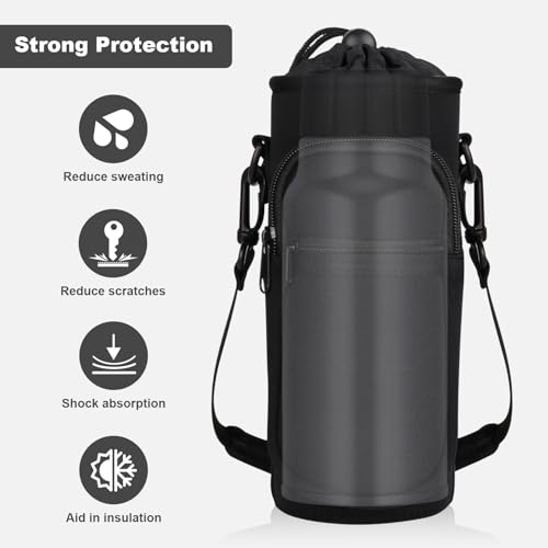 Water Bottle Holder with Strap, Water Bottle Carrier Bag with Phone Pocket, Shoulder Hand Strap Insulated Neoprene 40 oz Water Bottle Sleeve for Walking Hiking Camping Gym