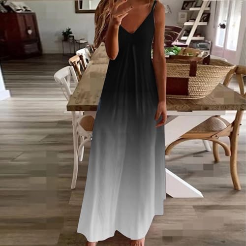 YFGEFTR Woman Summer Dress Summer Dresses for Women 2024 Casual V-Neck Sleeveless Maxi Dress Spaghetti Strap Long Dress Bohemian Beach Sundress Deals of The Day Lightning Deals Today