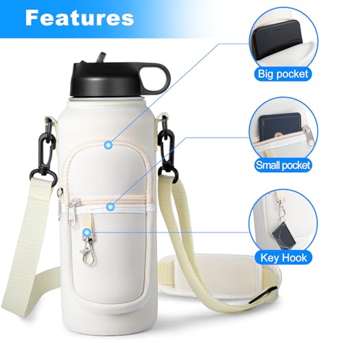 RRegeny Water Bottle Holder with Strap for Hydroflask 32oz 40oz Insulated Water Bottle, Carrier Sling Bag with Phone Pocket Water Bottle Sleeve for Men Women Hiking Camping Travelling