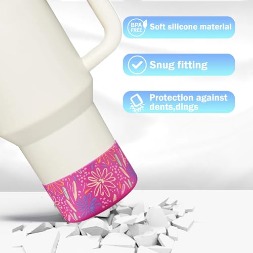 2 Pcs Tumbler Bottom Protector Boot for Stanley Quencher Adventure 40oz & Stanley IceFlow 20oz 30oz and Compatible with Hydro Flask Water Bottle 12oz 21oz 24oz Stealth Landing(White/carnation flower)