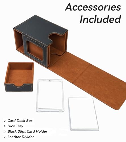 RizzRosa Card Deck Box for MTG Commander - Dual Card Display, Fits 100 Double-Sleeved Cards, Dice Tray, 2 Card Holders, Blue