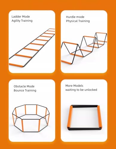 AiZicheng Agility Ladder, Agility Training Equipment, Soccer Speed Ladder, Football Footwork Ladder, Workout Ladder for Kid Adult, Foldable&Unwinding&Carrying Bag (Orange (10 Squares))