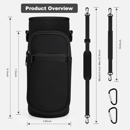 Water Bottle Holder with Strap, Water Bottle Carrier Bag with Phone Pocket, Shoulder Hand Strap Insulated Neoprene 40 oz Water Bottle Sleeve for Walking Hiking Camping Gym