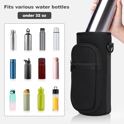 Water Bottle Holder with Strap, Water Bottle Carrier Bag with Phone Pocket, Shoulder Hand Strap Insulated Neoprene 40 oz Water Bottle Sleeve for Walking Hiking Camping Gym